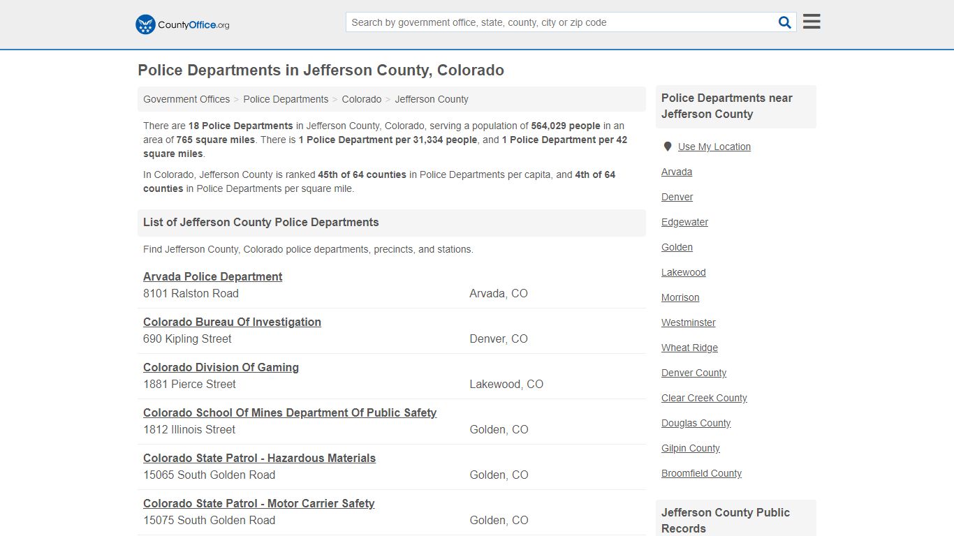 Police Departments - Jefferson County, CO (Arrest Records & Police Logs)